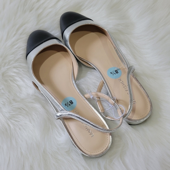 Marc Fisher Silver and Black Women's Slingback Flats - Picture 5 of 9